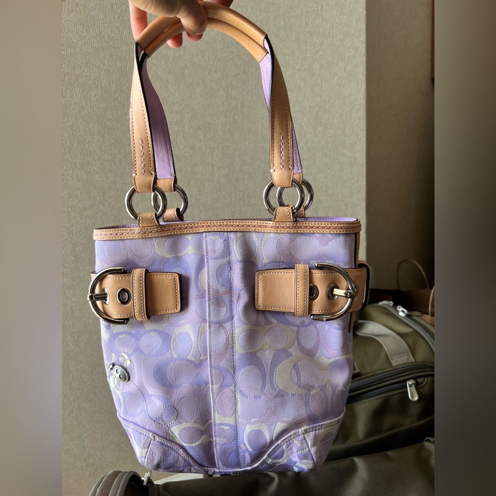 Lilac and Tan Shoulder Bag - Designer-Inspired Women’s Tote